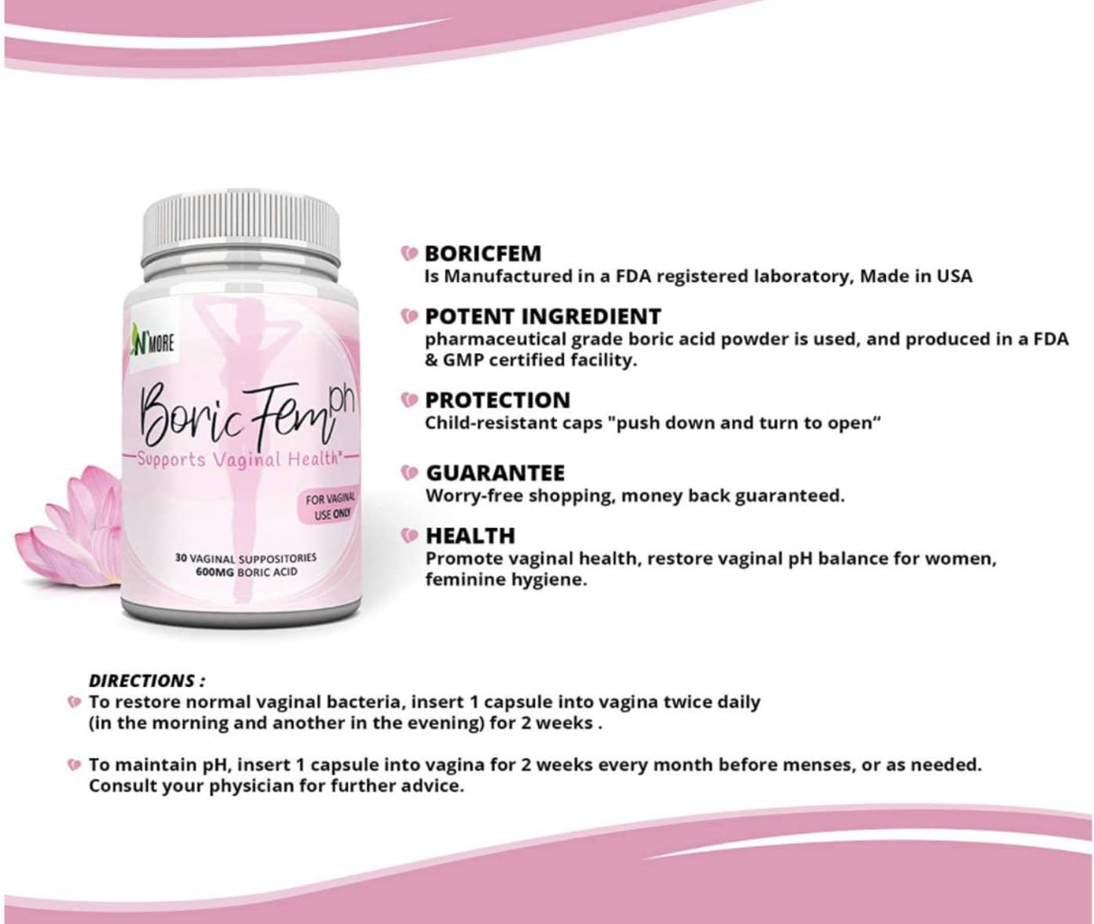 Suplementos Alimenticios vaginales de ácido bórico