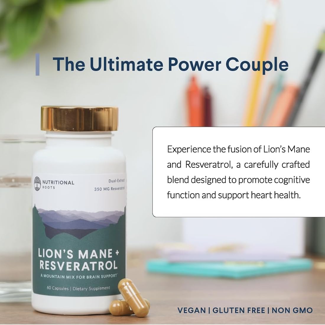 Suplemento resveratrol, 800 mg de extracto de melena de león