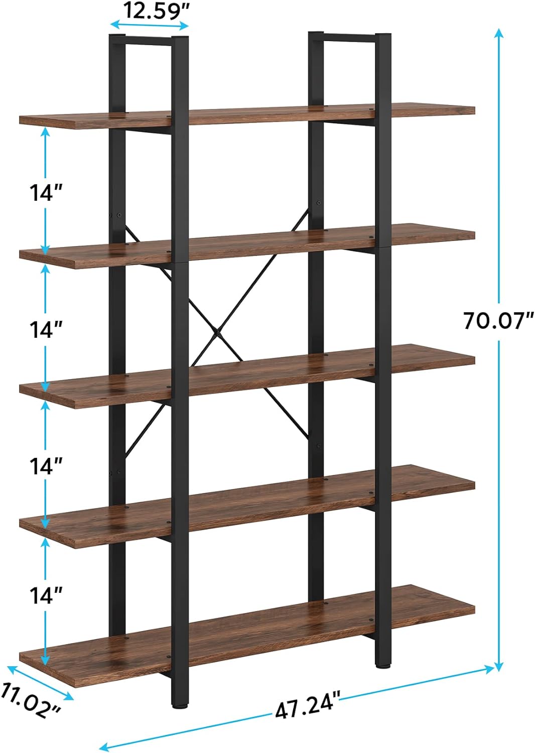 Estantería 5 niveles Tribesigns, estilo industrial, 72x12x47 in.