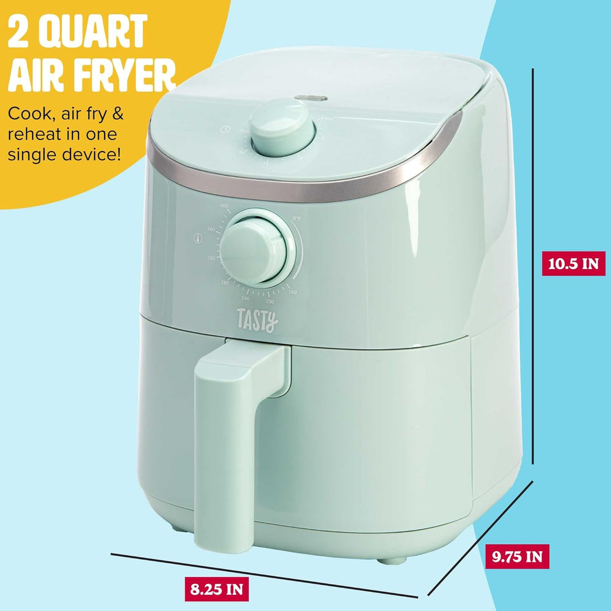 Freidora de aire personal Tasty, 2 cuartos, 900W, fácil uso