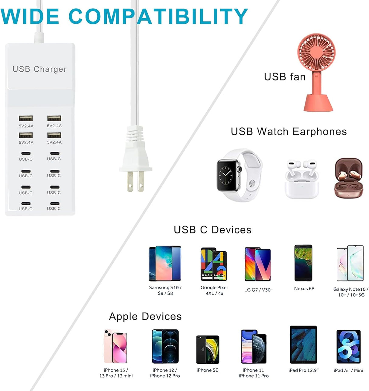 Estación de Carga USB 12 Puertos - Carga Rápida, Modelo XYZ