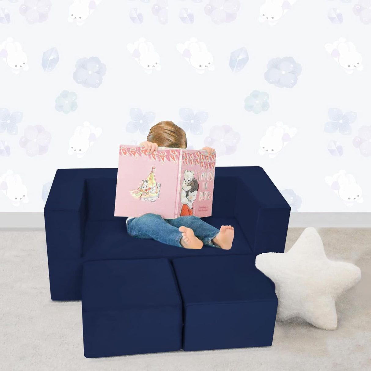 Sofá infantil de espuma para niños MeMoreCool Azul marino