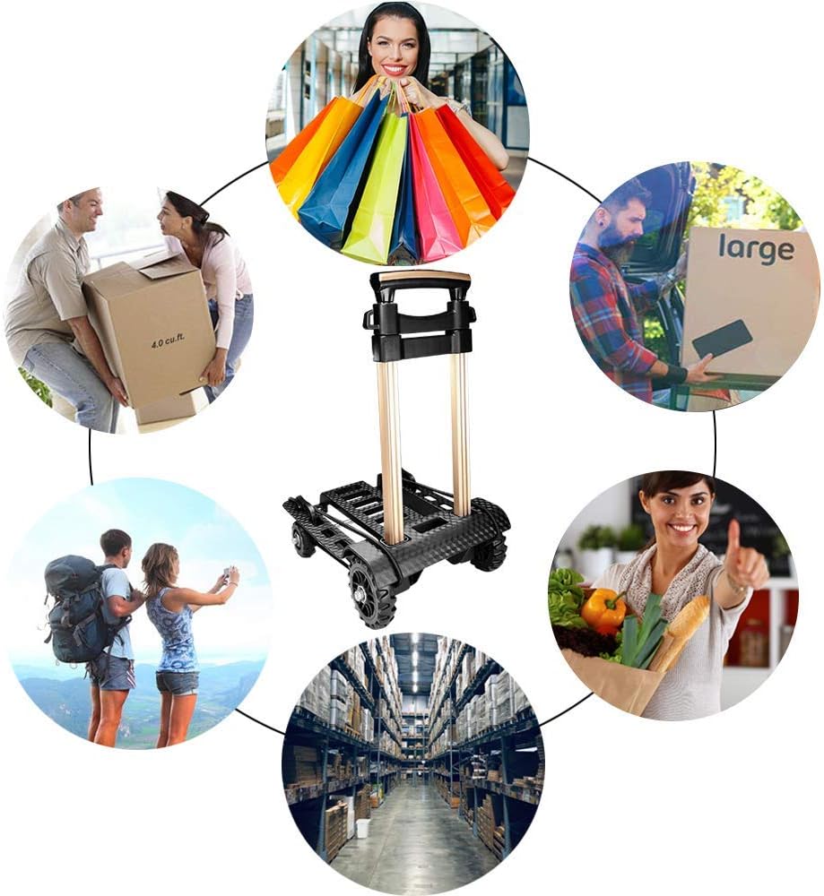 Carretilla Plegable Portátil 70Kg 4 Ruedas Mango Ajustable