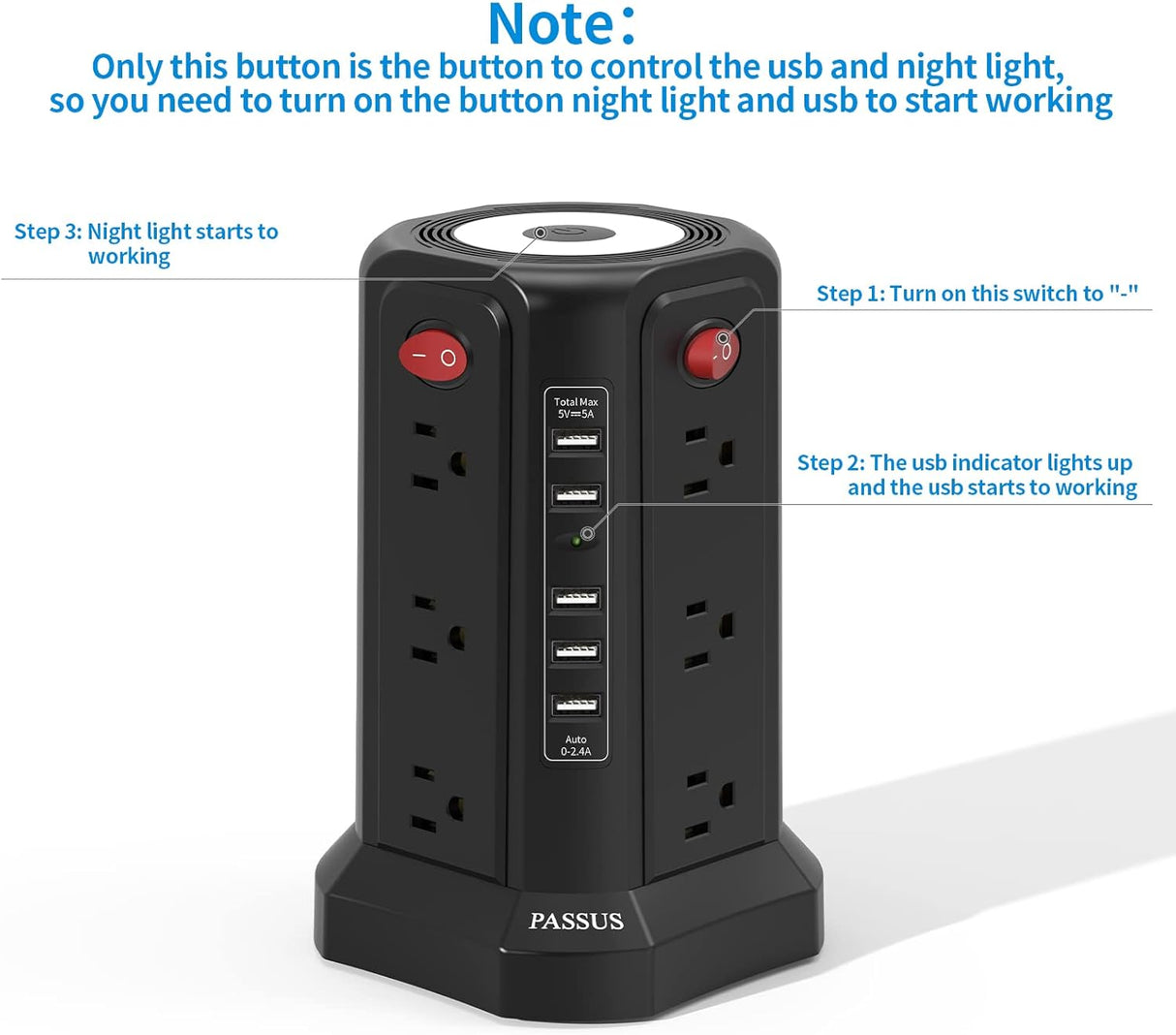Torre de regleta de protección contra sobretensiones (negro)