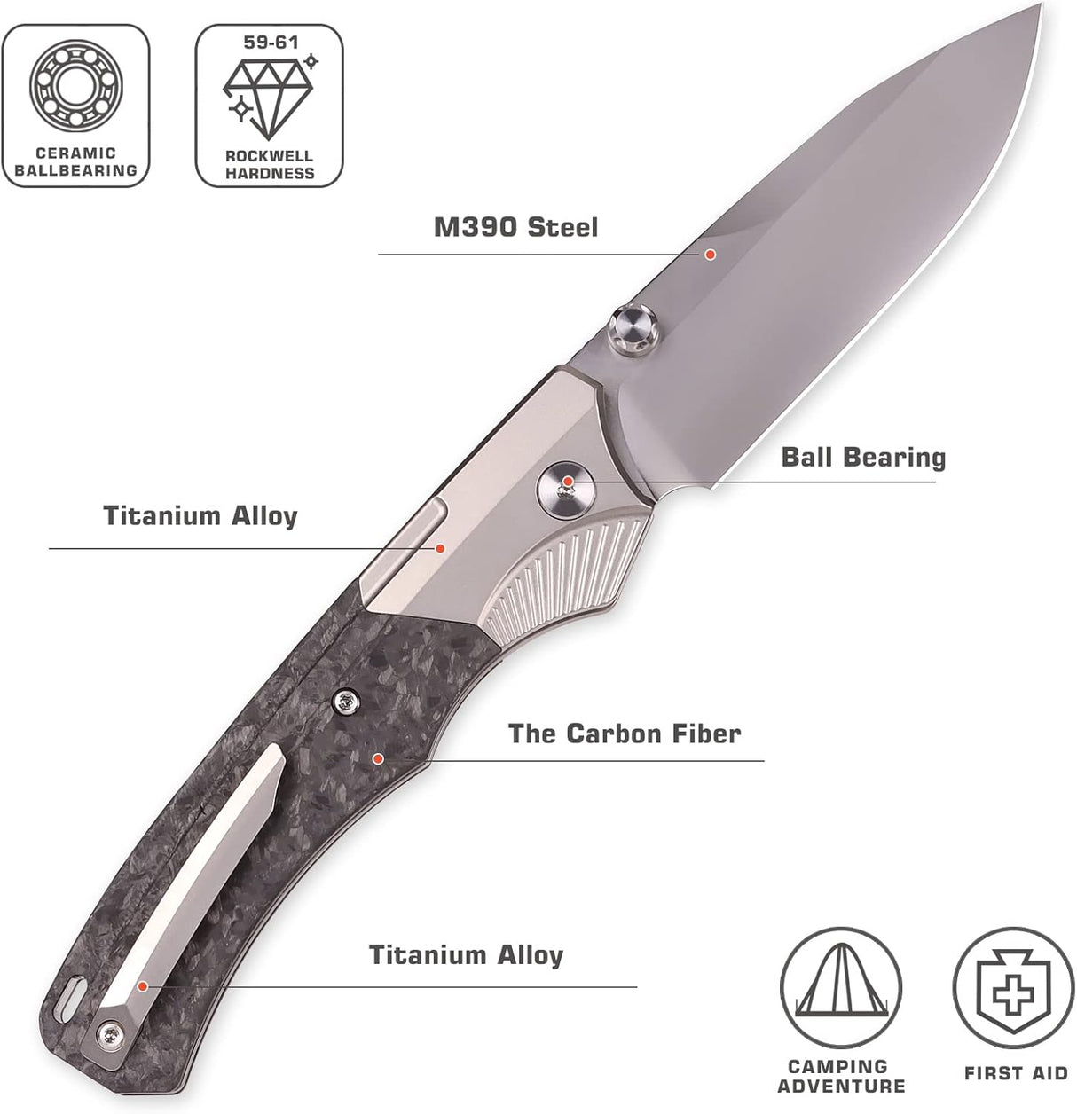 Cuchillo de bolsillo EDC con mango de titanio para hombres