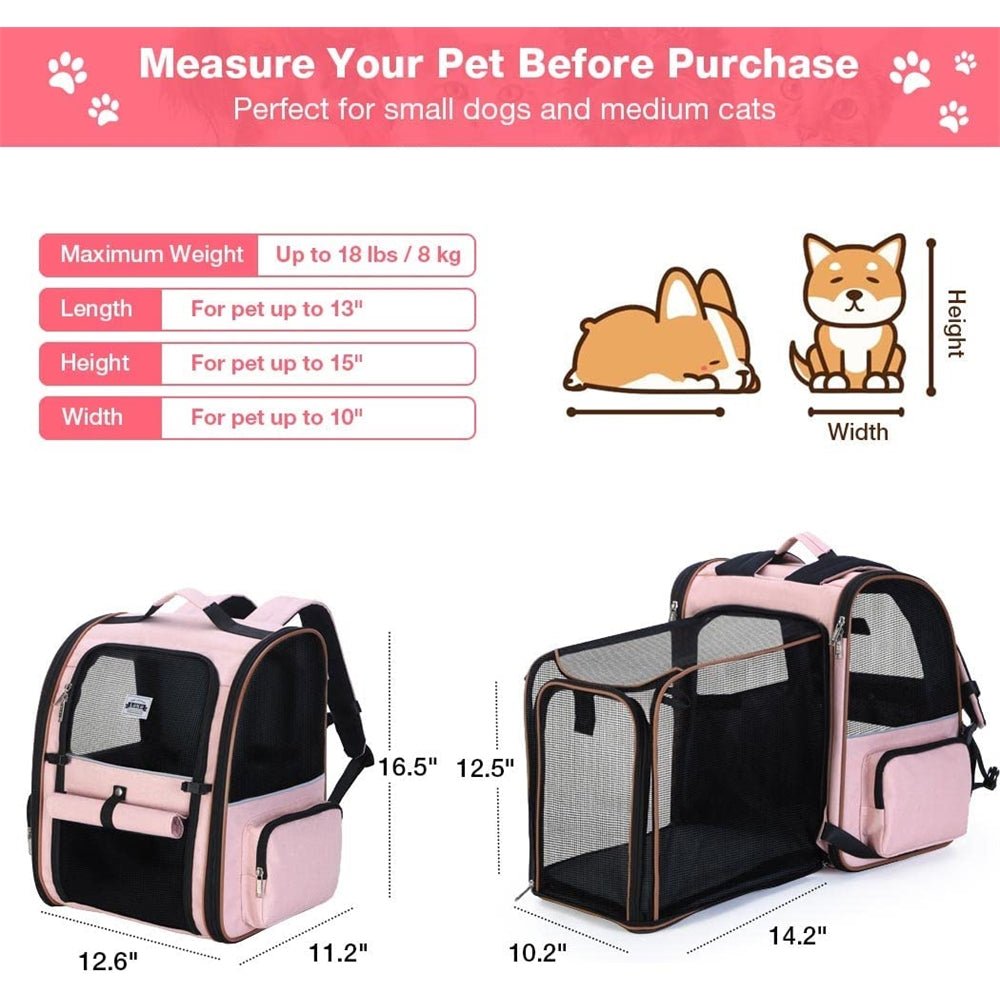 Mochila grande para gatos expandible y plegable rosada
