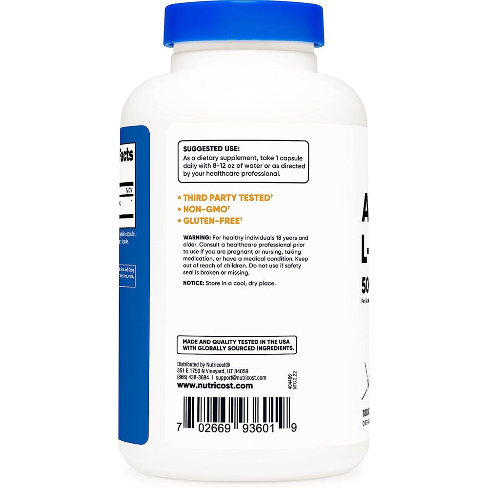 Suplementos Acetil L-carnitina 500 mg, 180 cápsulas Sin OMG