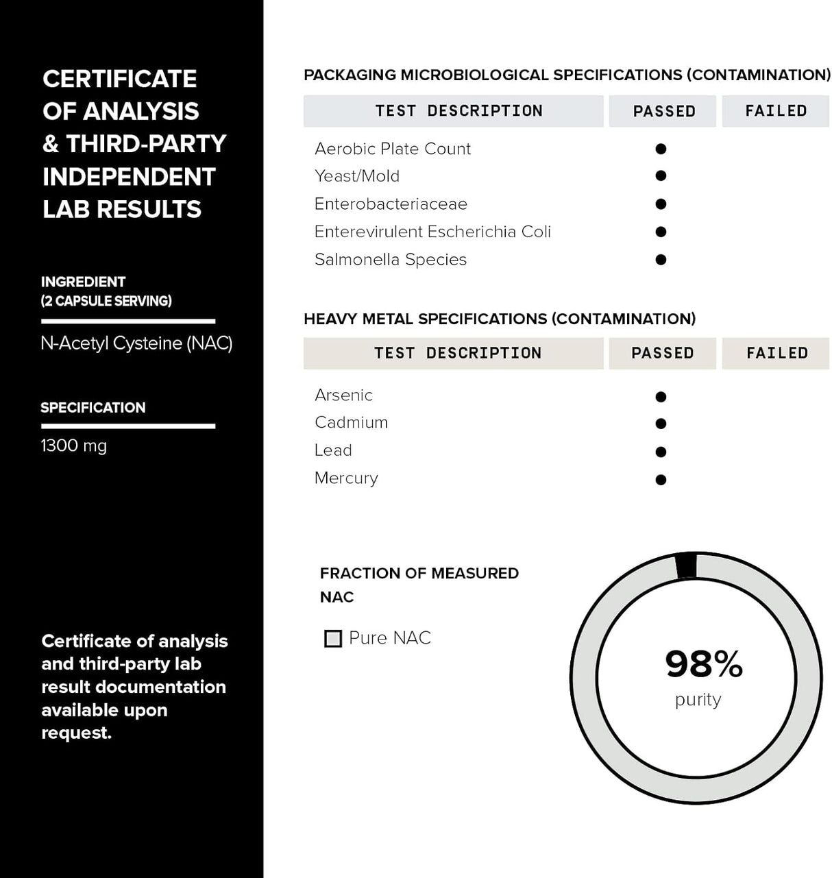 Suplemento NAC 1300mg Toniiq - Alta Pureza - 120 Cápsulas