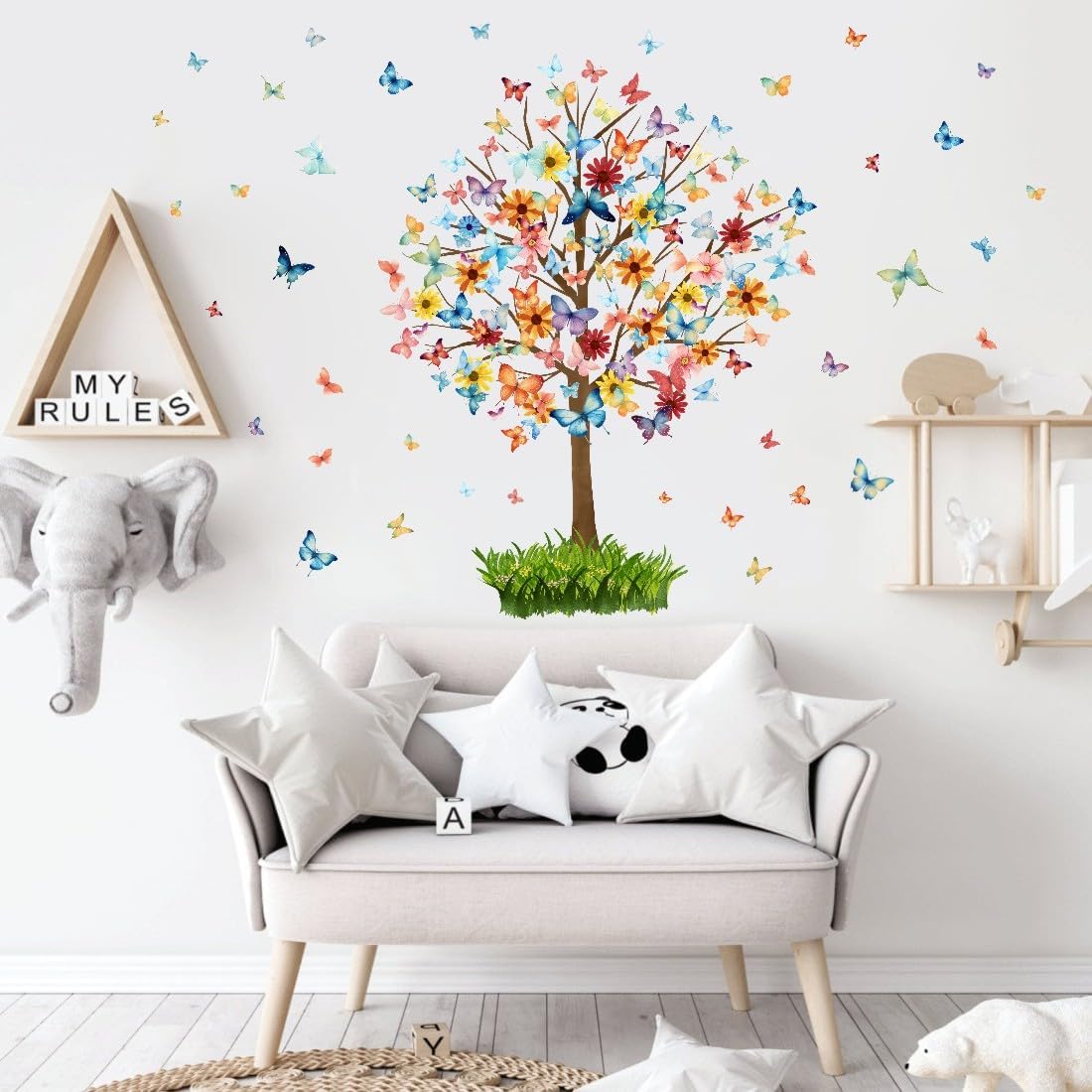 Vinilo Decorativo Mariposas y Árbol, Pared Infantil, Modelo A