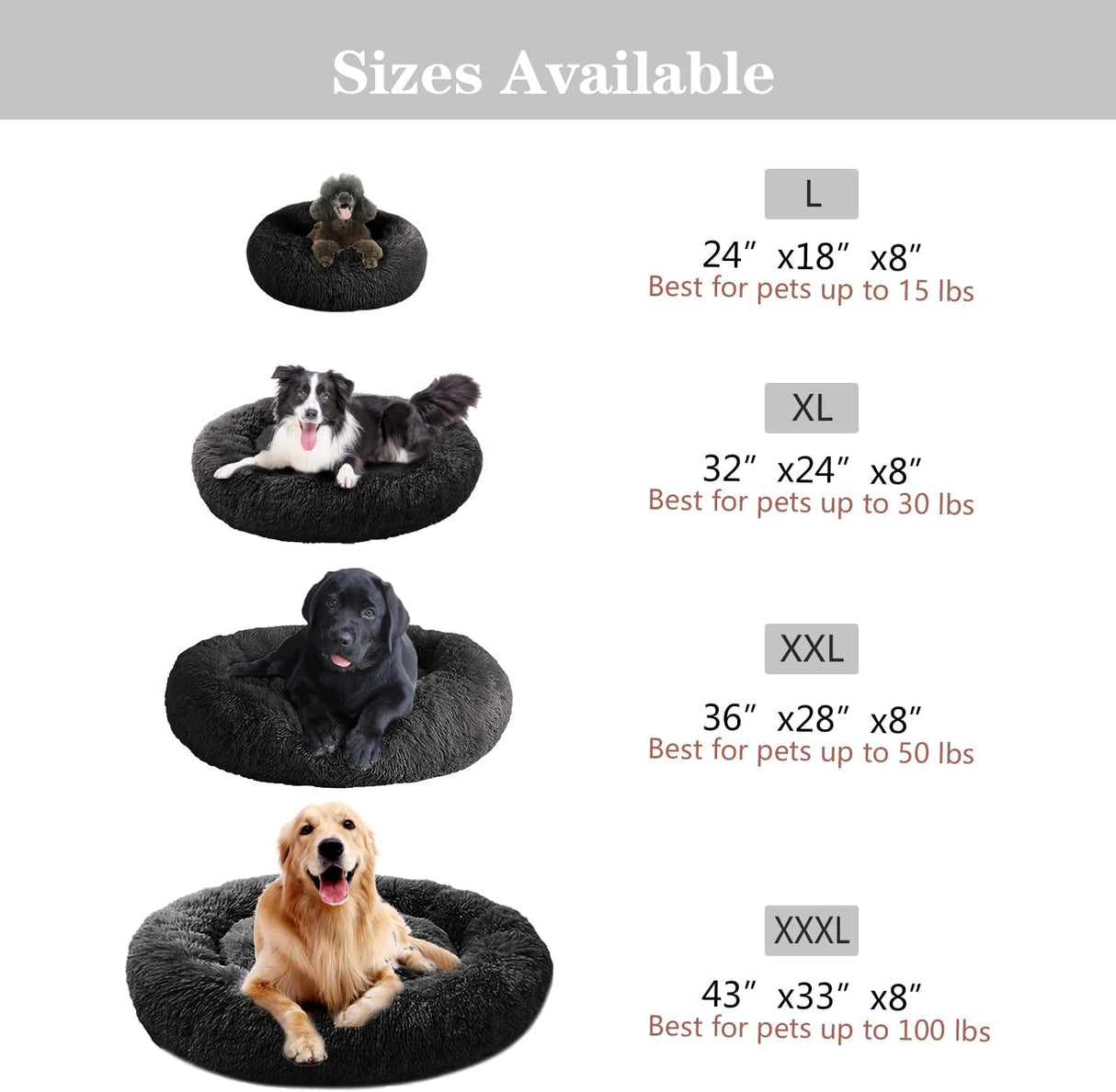 Cama Calmante MFOX para Perros Grandes y Medianos, Donut