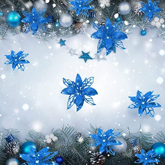 24 Piezas Flores Poinsettia Artificiales Decoración Navidad