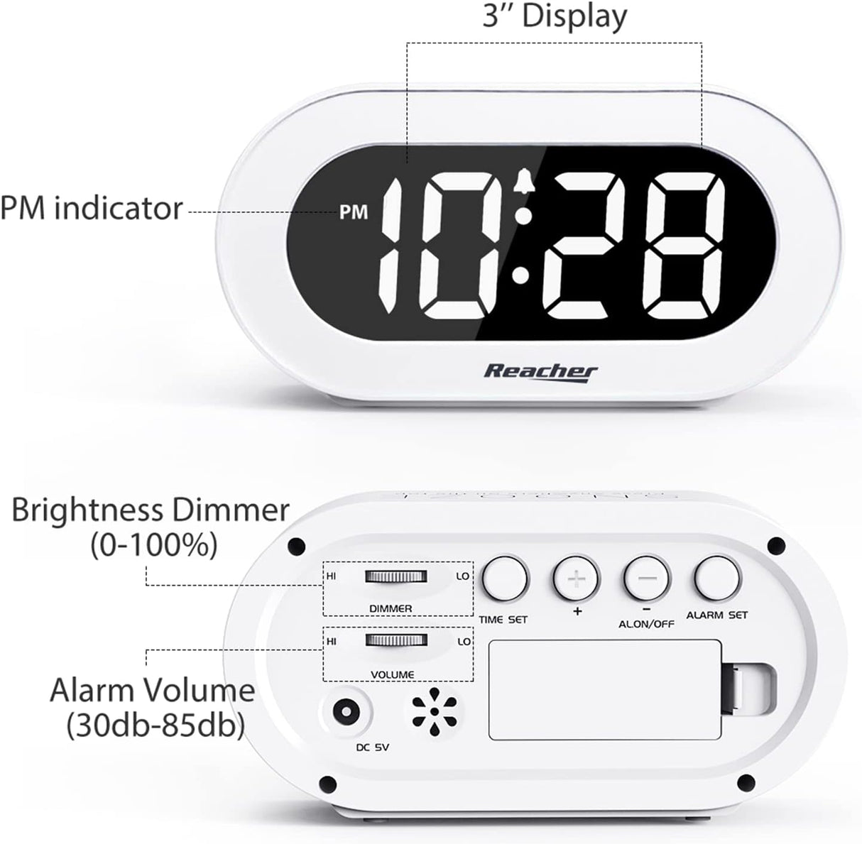 Reloj Despertador LED Digital con Snooze y Brillo Ajustable