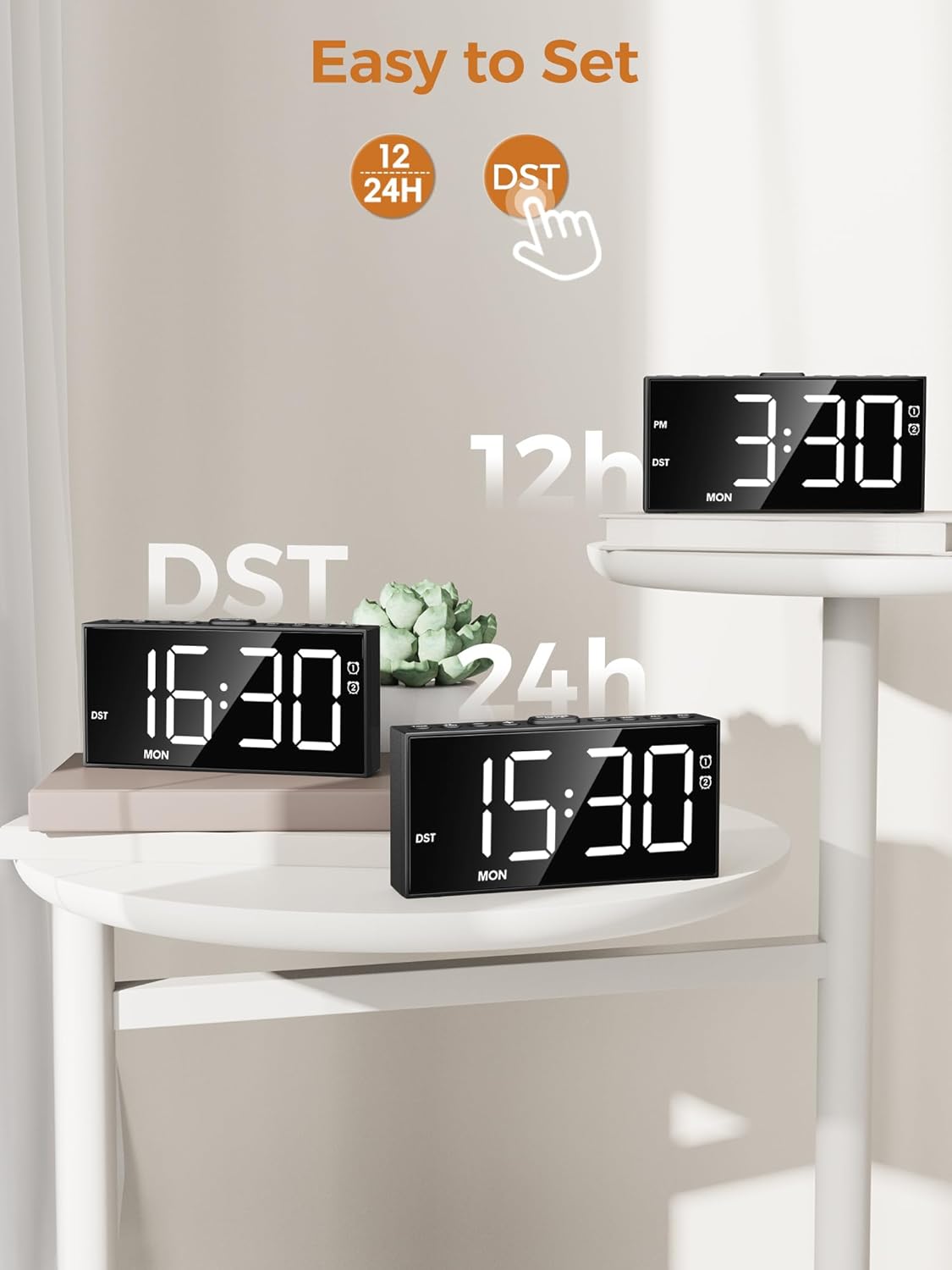 Reloj Despertador Digital con Números Grandes y 2 Alarmas