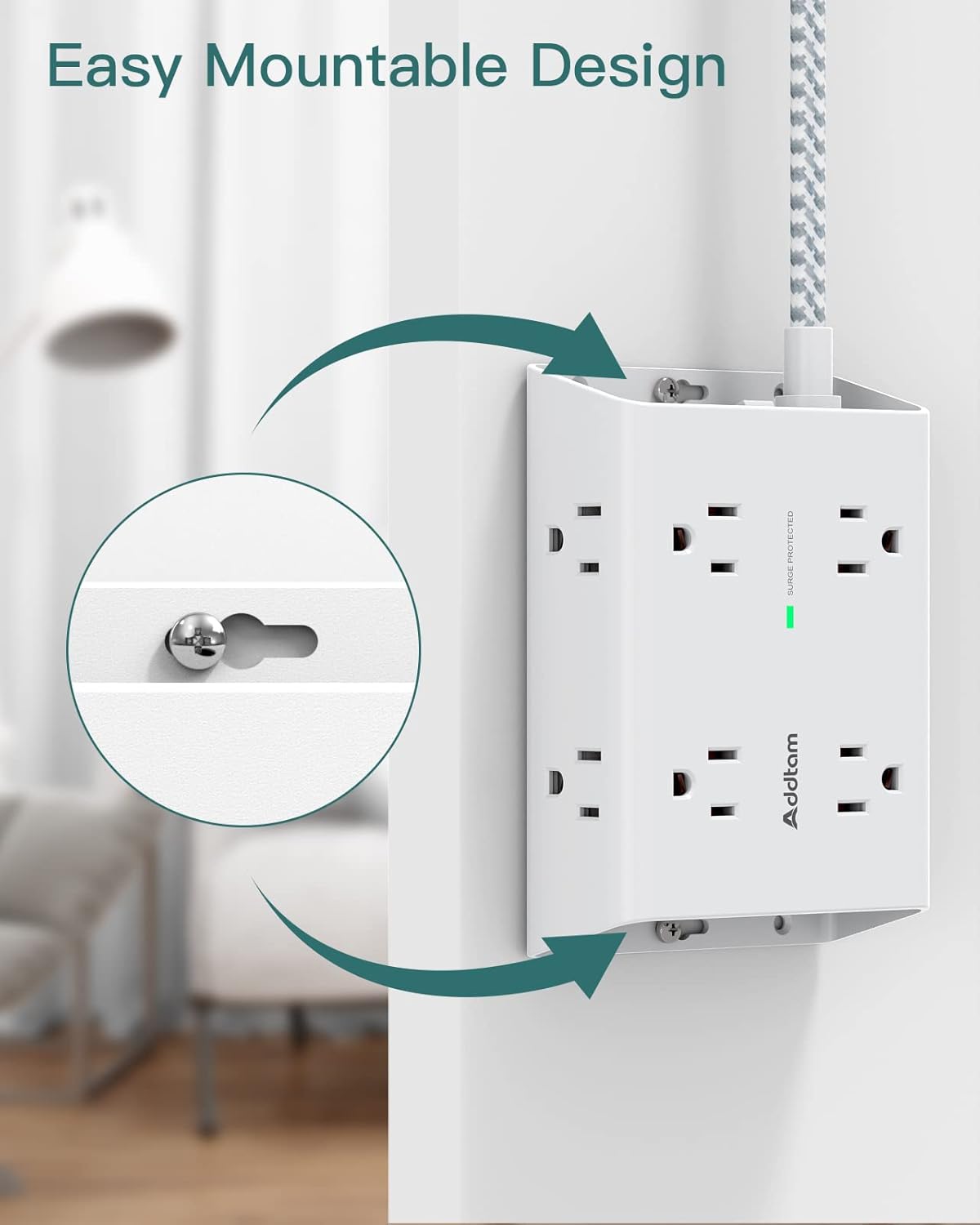 Regleta protectora de sobretensiones – 8 enchufes amplios