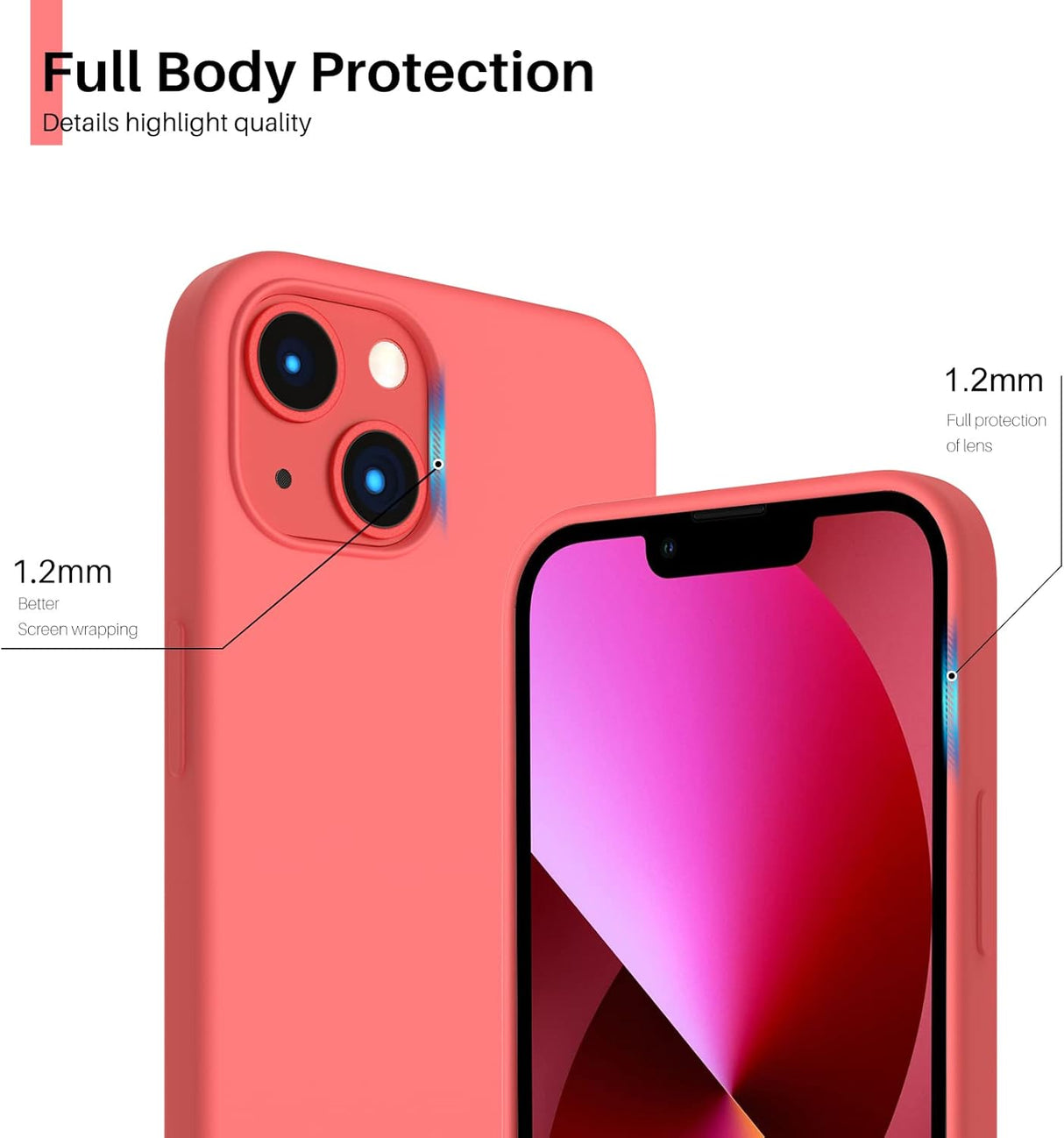 ORNARTO - Funda compatible con iPhone 3 y iPhone 13 Pro, goma de gel suave de 3 capas de silicona líquida delgada, 15,5 cm, pomelo rosa