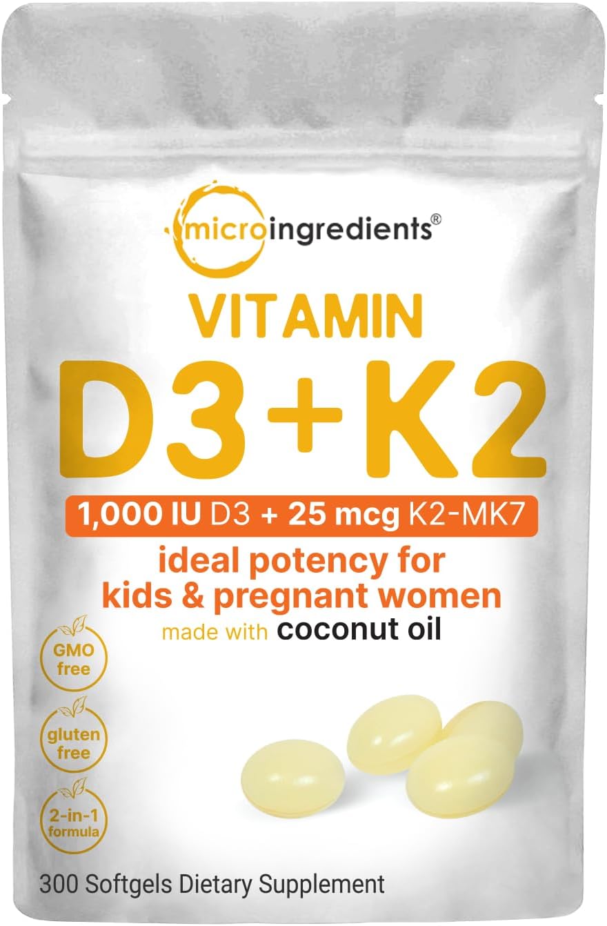 Vitaminas D3 y K2 Micro Ingredients, 300 gelatinas blandas