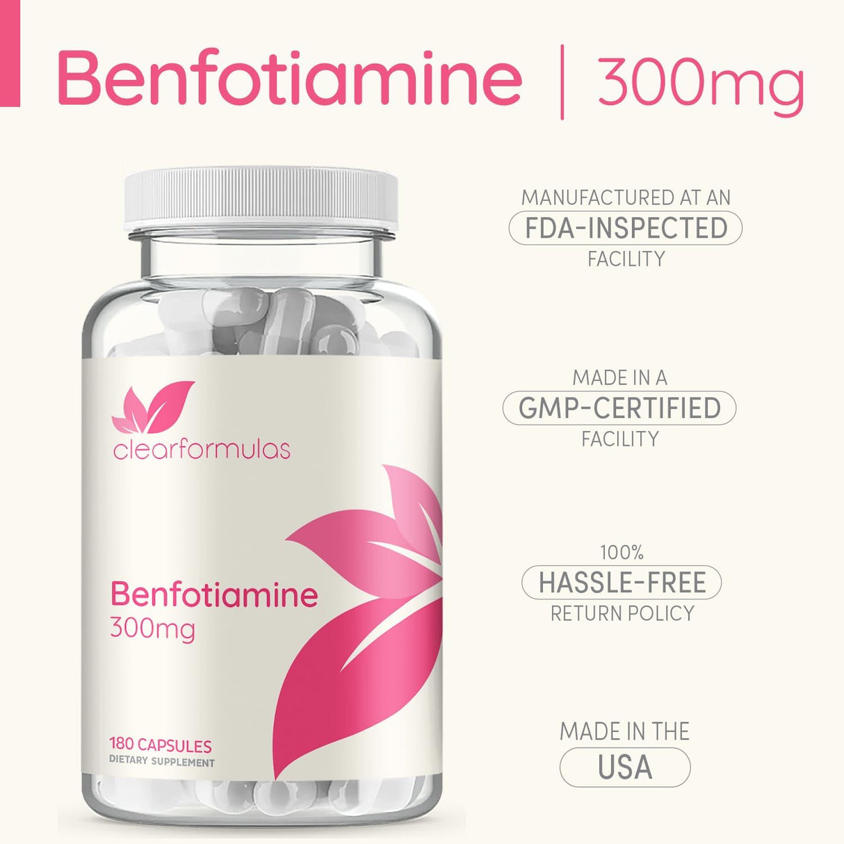 Benfotiamina 300mg 180 Cápsulas Vegetales Sin OMG Veganas