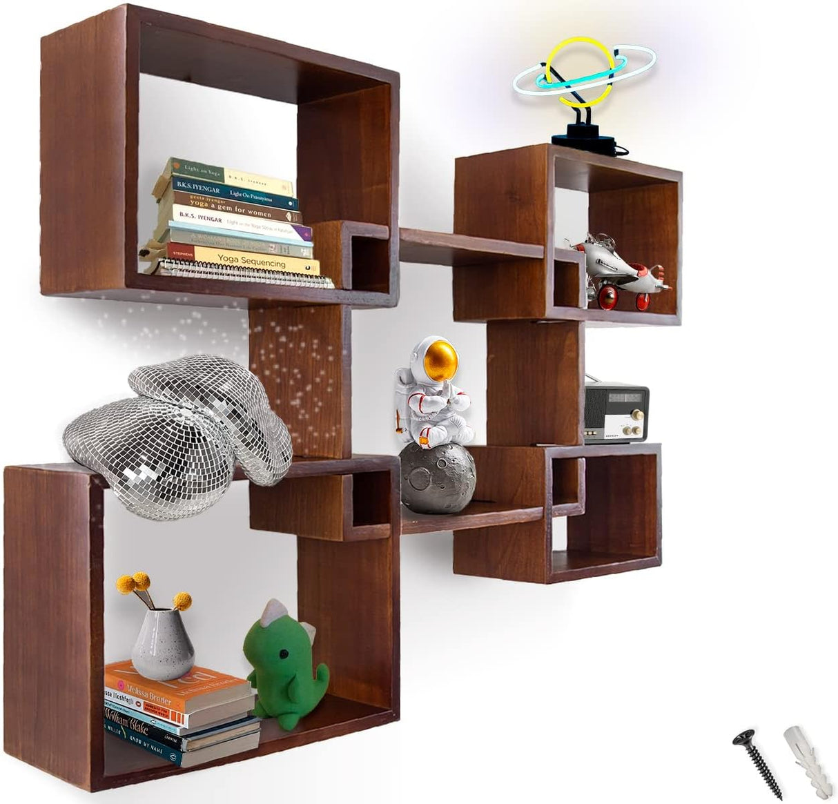 Estantes Flotantes Cuadrados - Set de 5 - Decoración Rústica