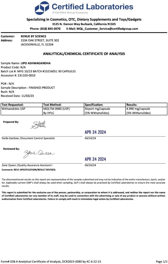 Ashwagandha Renue By Science 200mg 90 Cápsulas Non-GMO