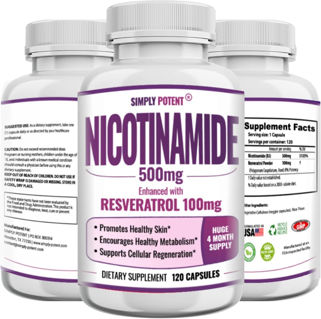 Suplemento Nicotinamida 500mg con Resveratrol 100mg Vit B3