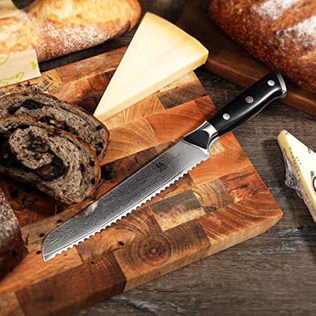 KYOKU Daimyo Series – Cuchillo de pan de Damasco con hoja