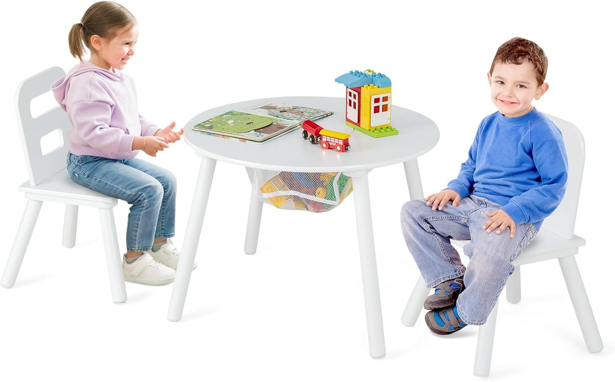 Juego de mesa y silla para niños de madera blanca