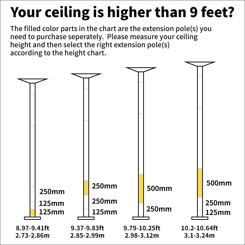 Poste de baile extensión 1.772-19.685 in, instalación fácil