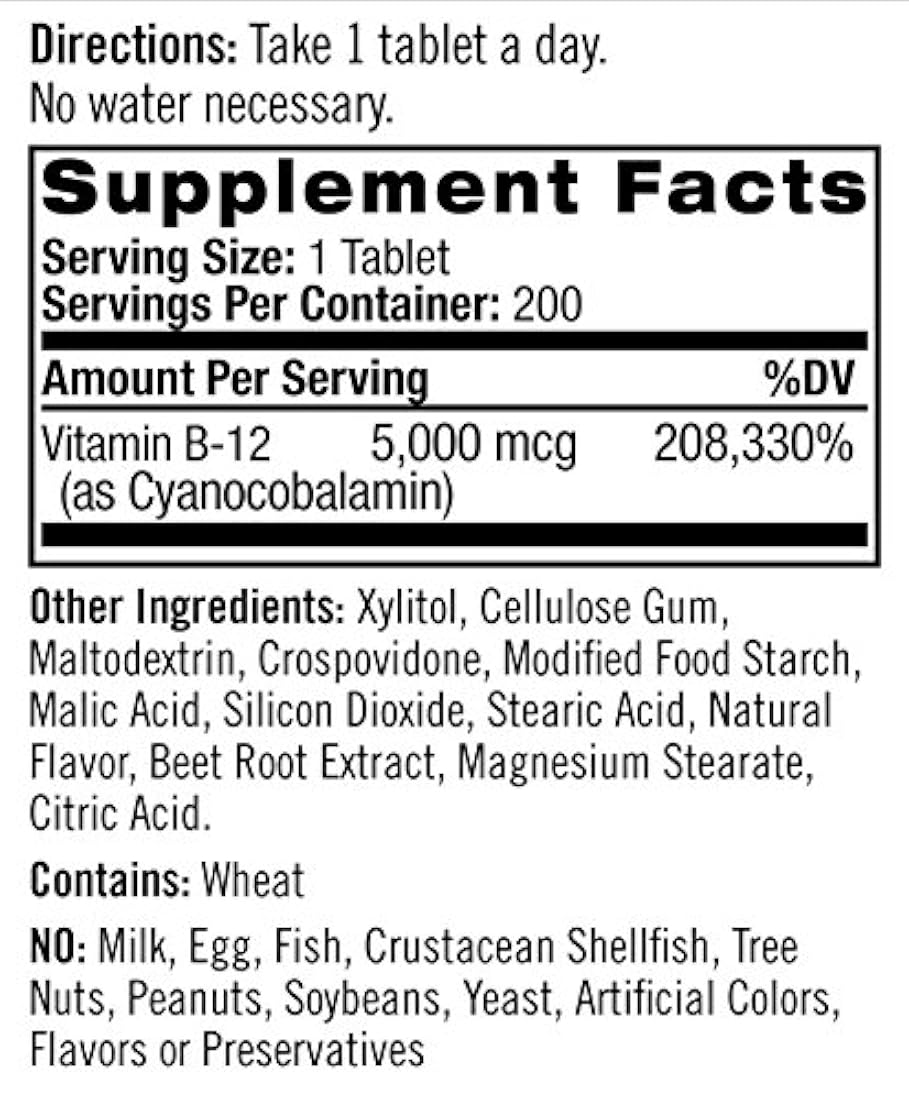 Vitamina B12 tabletas de disuelción rápida, 200 tabletas