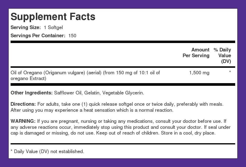 Suplemento Aceite de orégano 4000 mg 150 cápsulas de hierbas