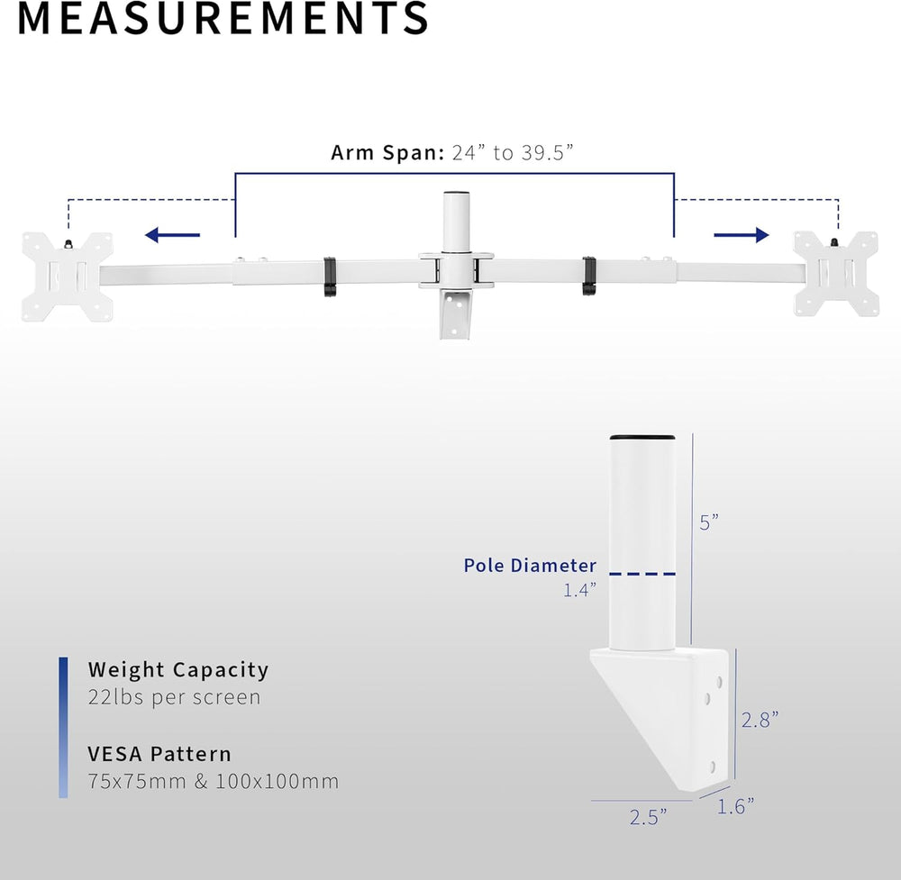 Soporte de Monitor Doble VIVO, Pared, Brazo Telescópico, MOUNT-TS38W