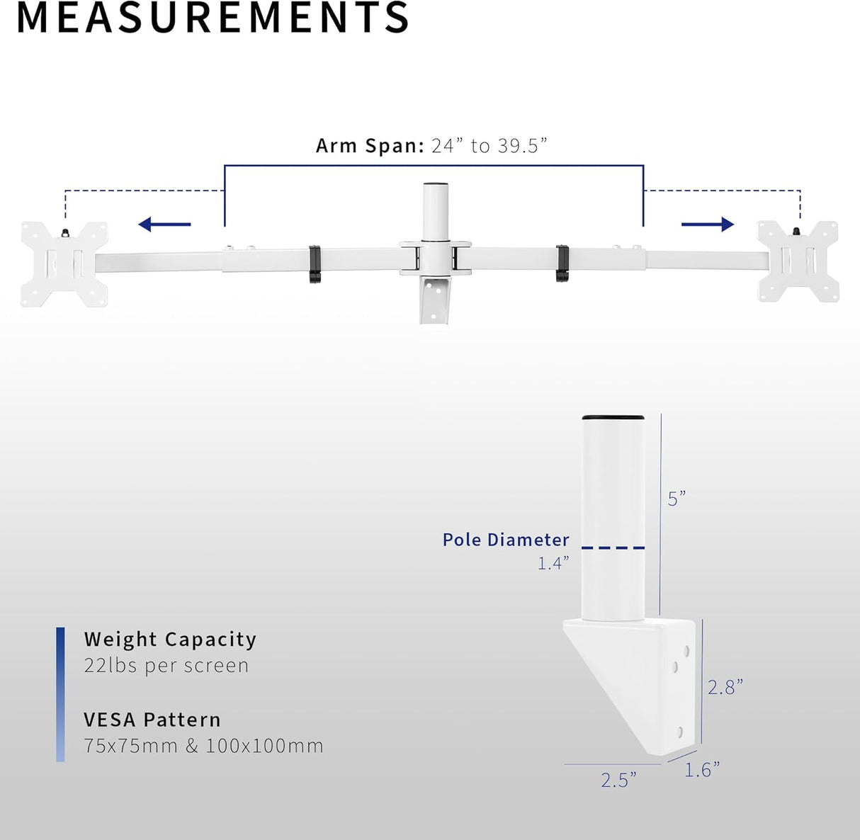 Soporte de Monitor Doble VIVO, Pared, Brazo Telescópico, MOUNT-TS38W