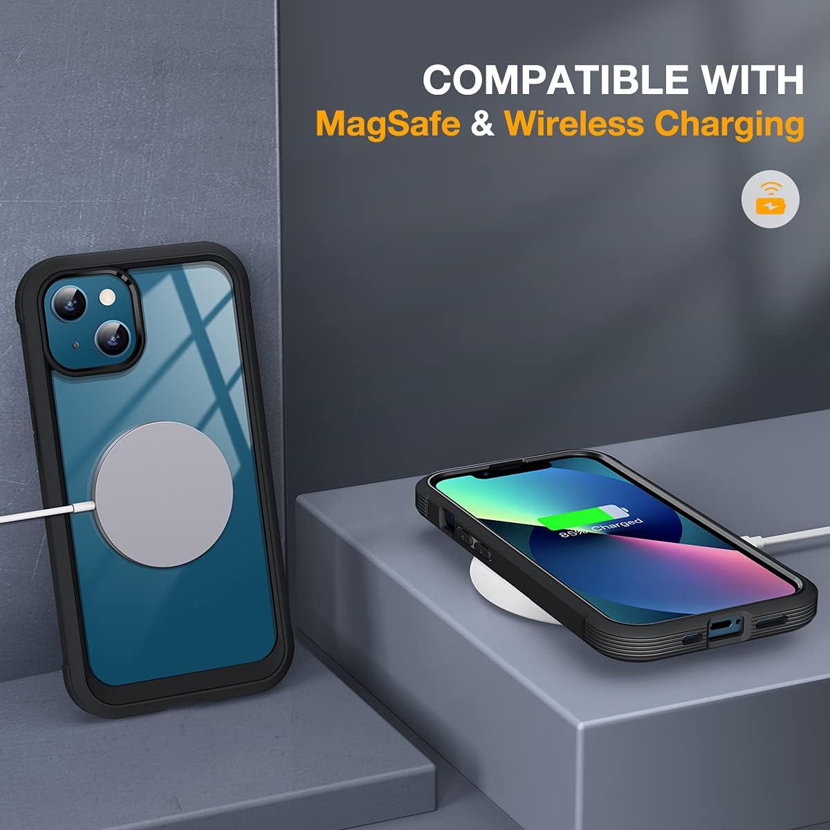 Miracase Funda compatible con iPhone 13 de 6.1 pulgadas, actualizada 2021, carcasa transparente de vidrio de cuerpo completo con protector de pantalla integrado de vidrio templado 9H para iPhone 13, color negro