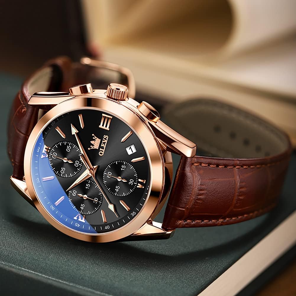 Reloj de hombres cronógrafo cuero oro WD-S-G2872PZ-MH OLEVS