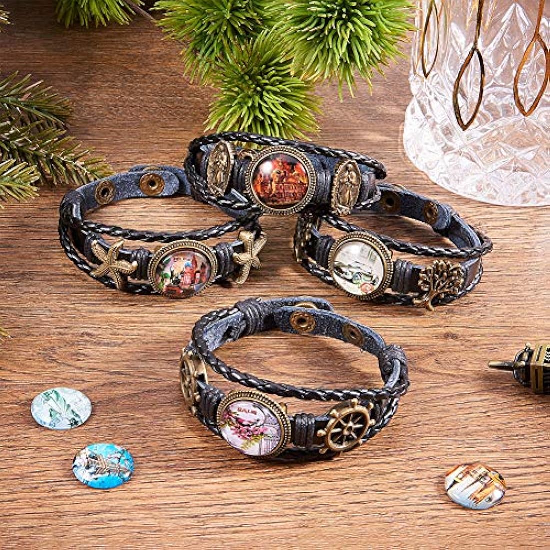 Juego de 4 juegos de pulseras de cuero trenzado