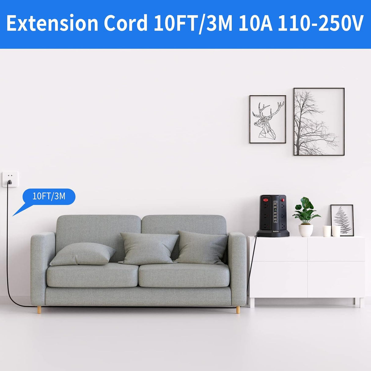 Torre de regleta de protección contra sobretensiones (negro)