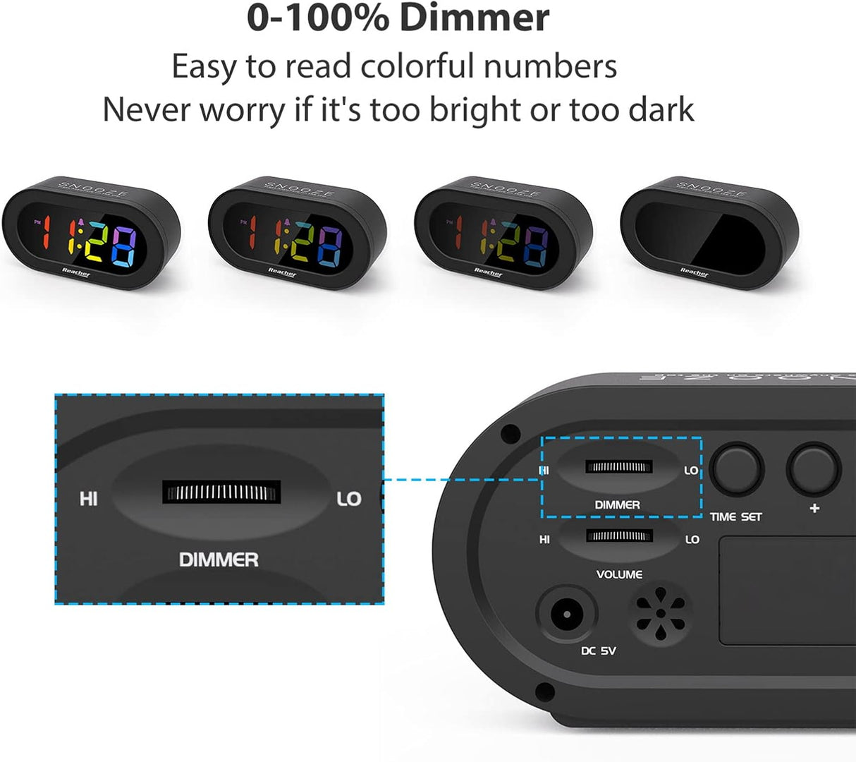 Reloj Despertador Digital LED Arcoíris con Función Snooze
