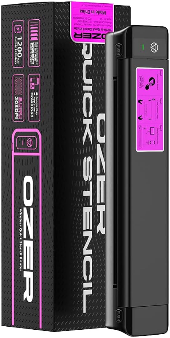 OZER M08Pro - Impresora inalámbrica de plantillas de transferencia Bluetooth de tatuaje, máquina fotocopiadora térmica sin tinta, impresora compacta, plantilla rápida compatible con teléfonos