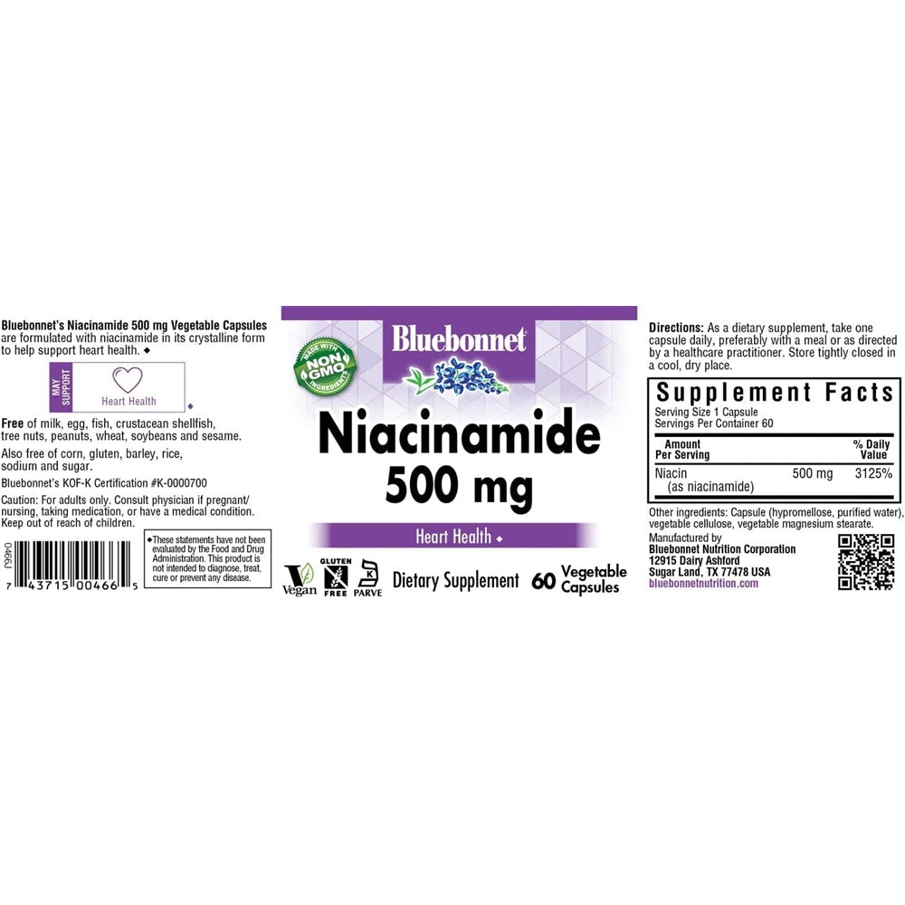 Suplementos Niacinamide 500mg Cardiovascular Health 60 Cap