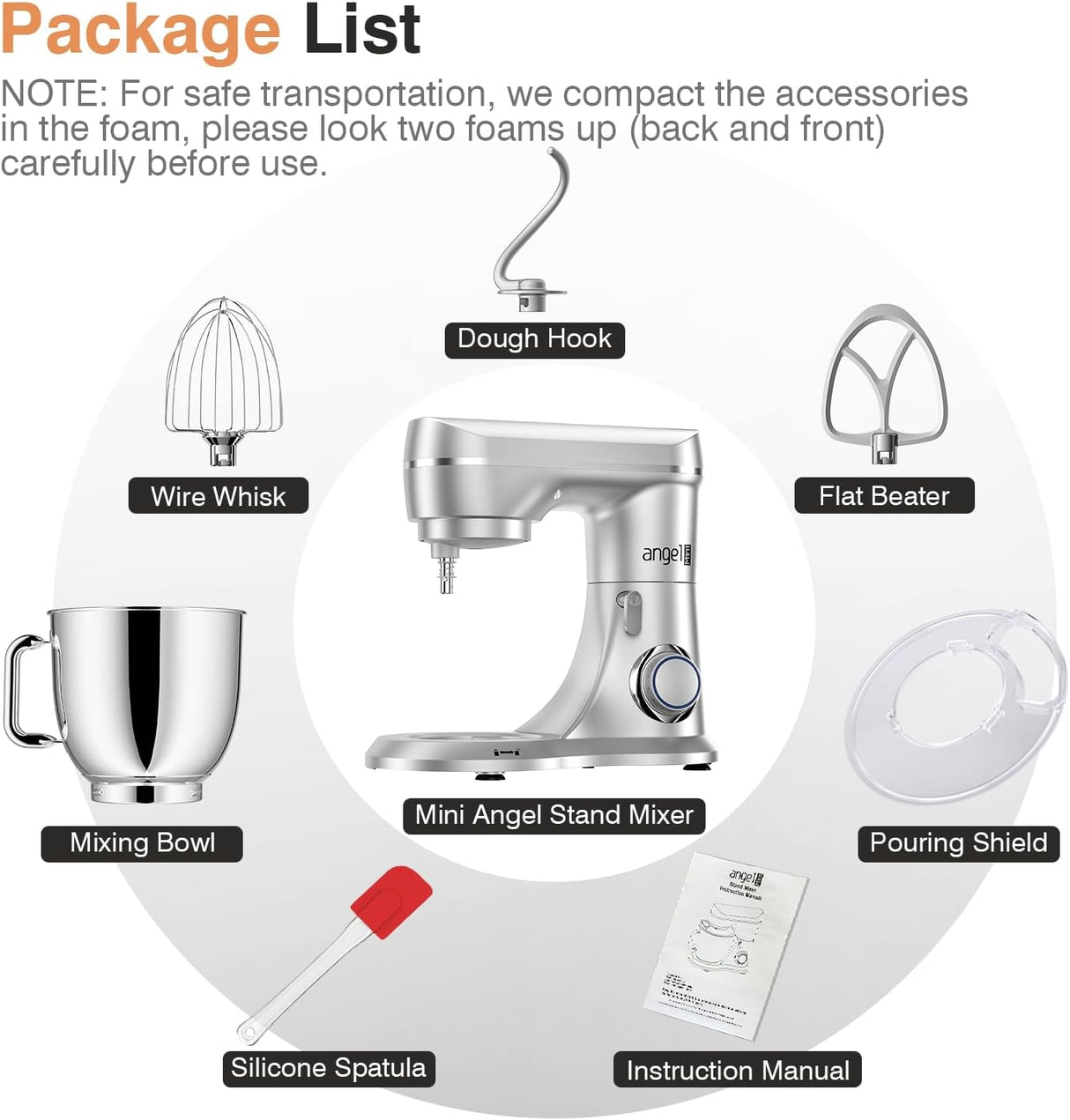 Batidora de pie Mini Angel, 10 velocidades, 5QT, modelo 2023