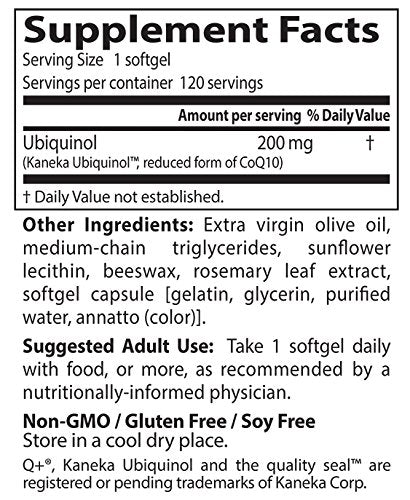 Ubiquinol con Kaneka QH, sin OGM, 200 mg, 120