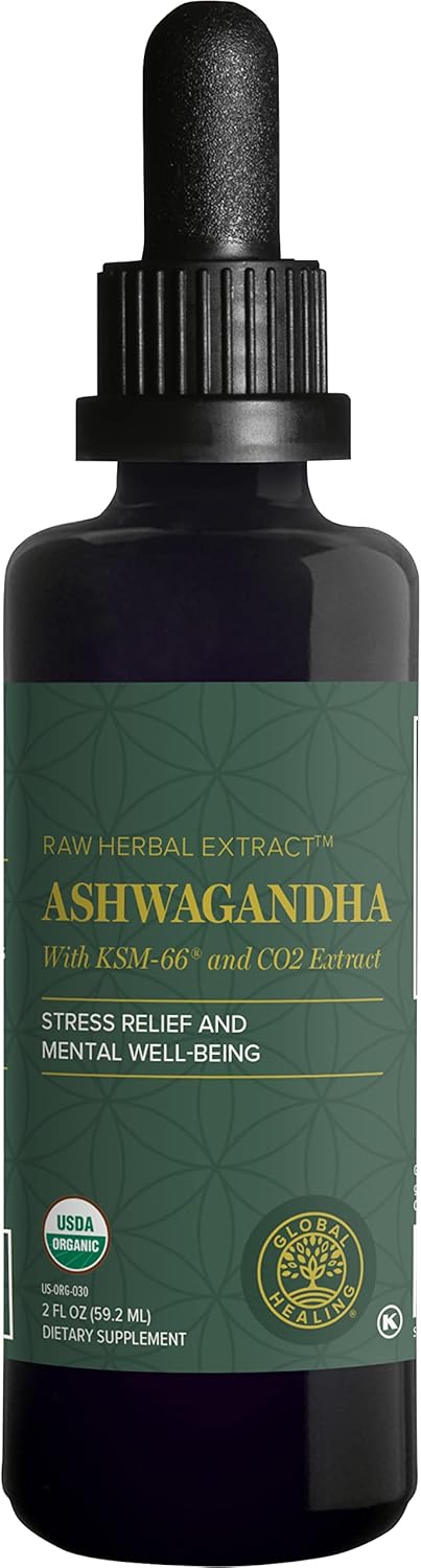 Gotas Orgánicas de Ashwagandha - Global Healing, KSM-66, 2 Fl Oz