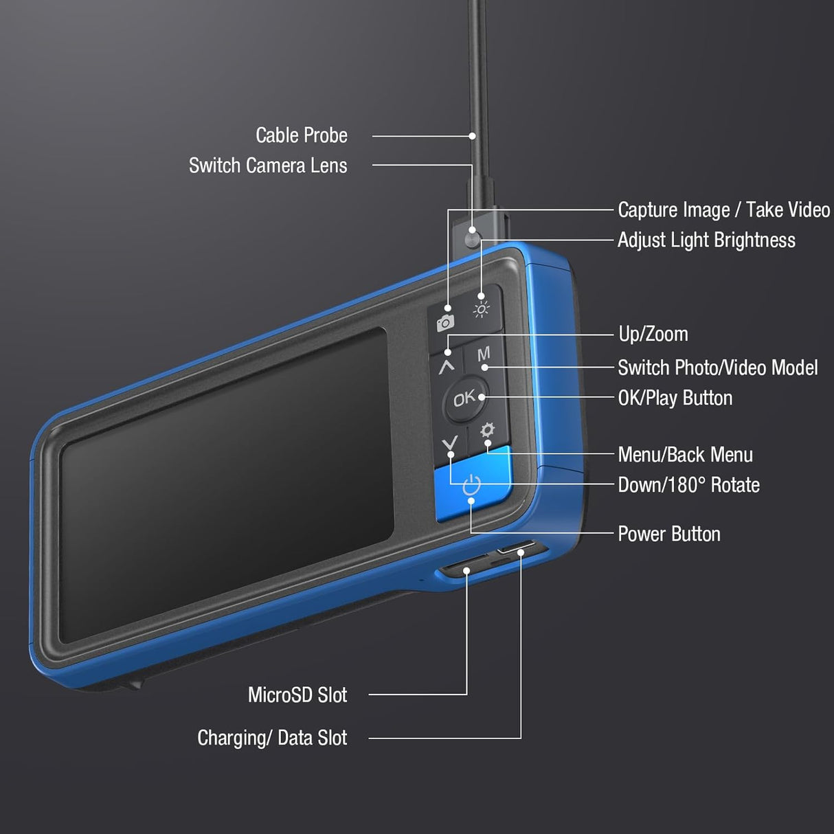 Teslong - Cámara endoscopio de doble lente con luz.
