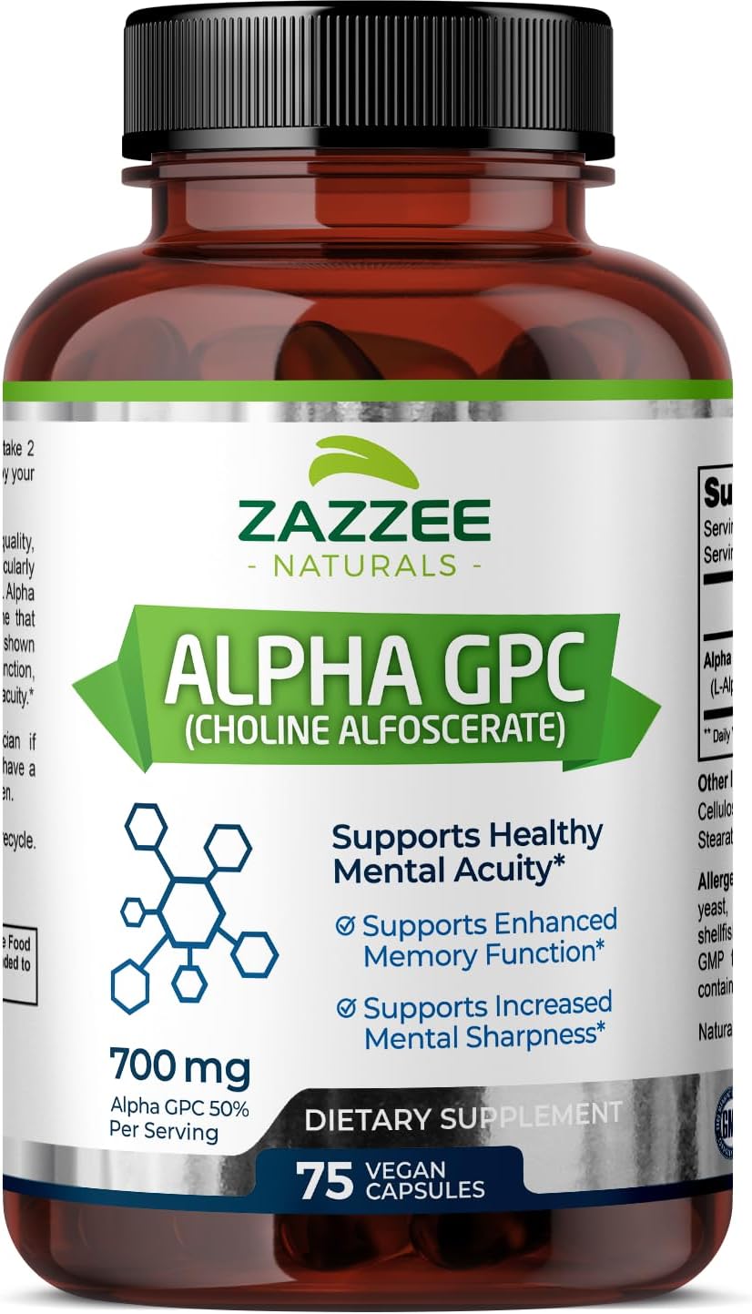 Alpha GPC Choline 700mg, 100% Puro, Vegano, Grado Farmacéutico
