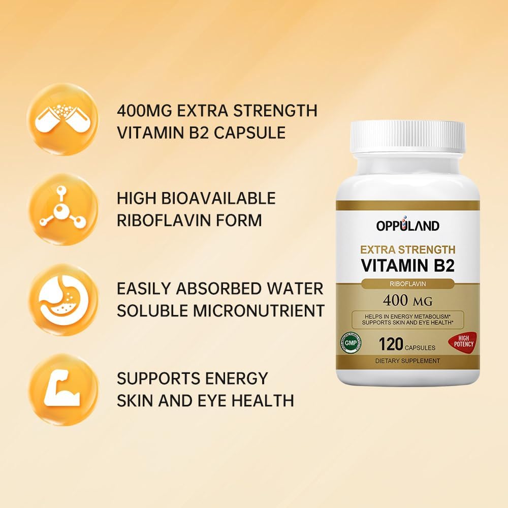 Suplemento de Vitamina B2 Riboflavina, 400 mg, 120 cápsulas