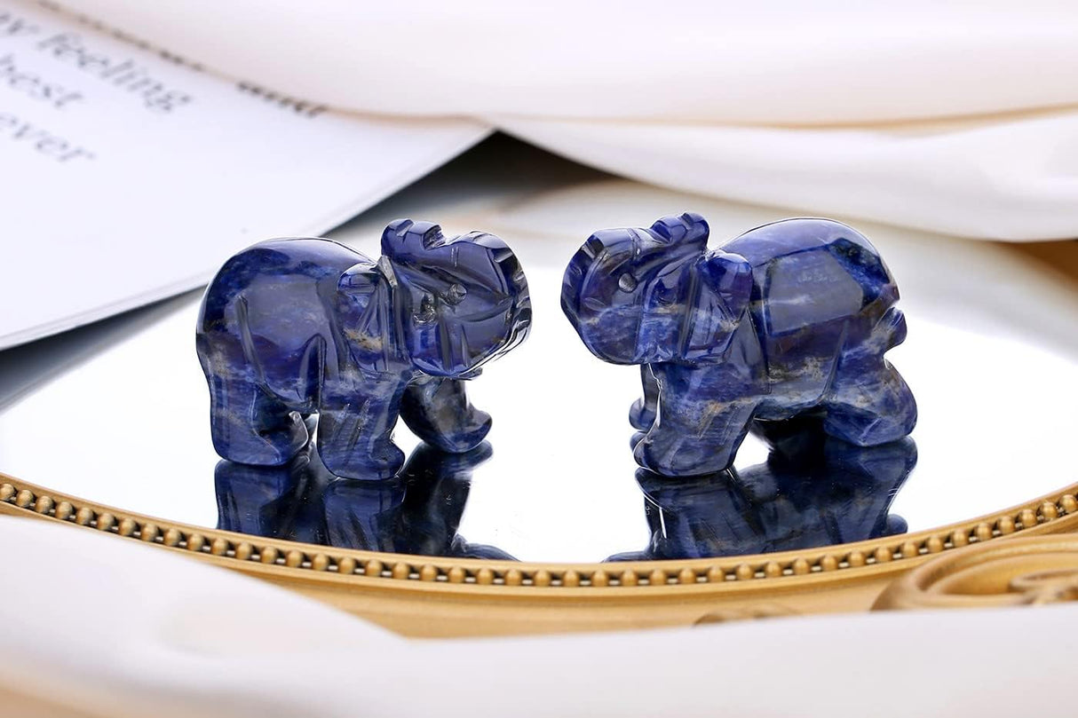QINJIEJIE Decoración de elefante, cristales de sodalita azul