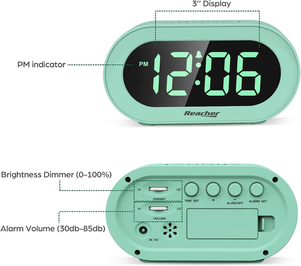 Reloj Despertador Infantil con Luz LED, Dimmer, Snooze, Pequeño