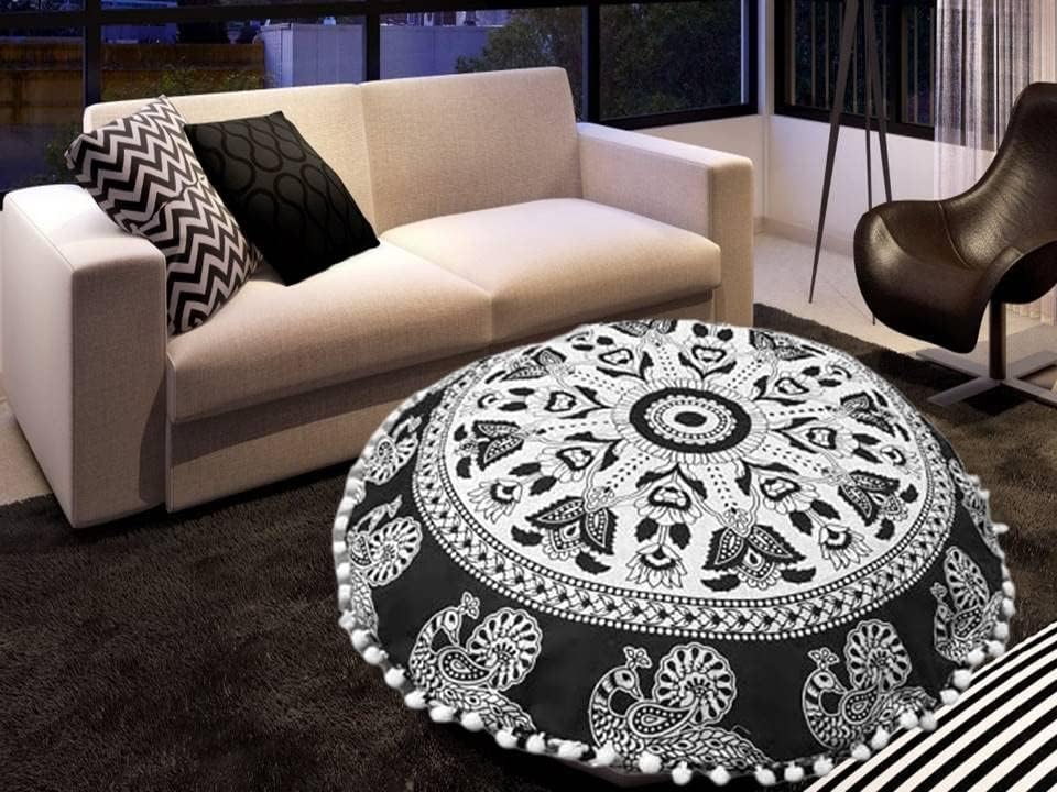 My Dream Carts Cojines redondos de 22 pulgadas para asiento de piso "Solo cubierta", fundas de cojín decorativas con mandala bohemio, funda de cojín para meditación, puf para yoga, hippie
