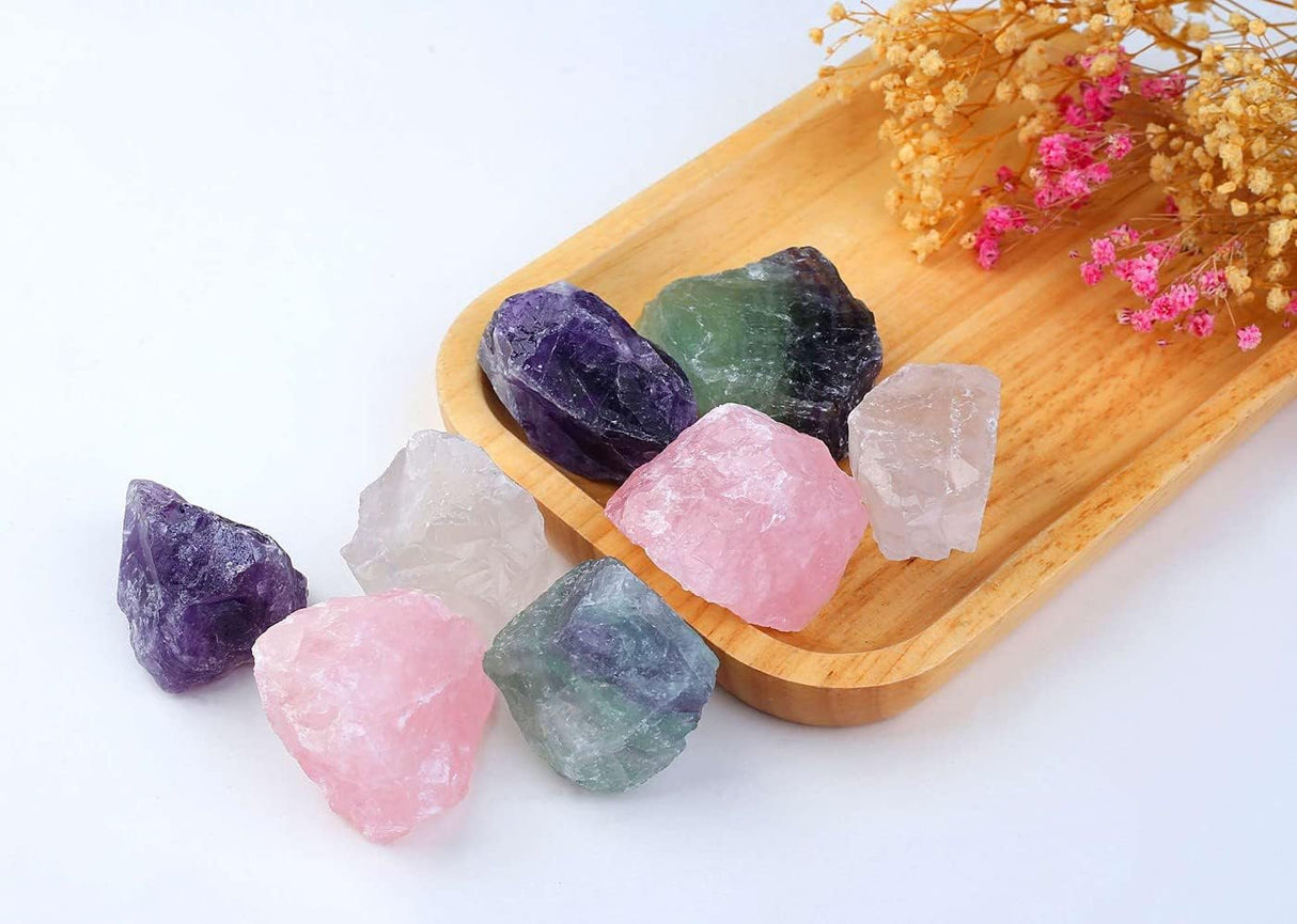 Juego de cuarzo rosa de 2 pulgadas, fluorita, amatista