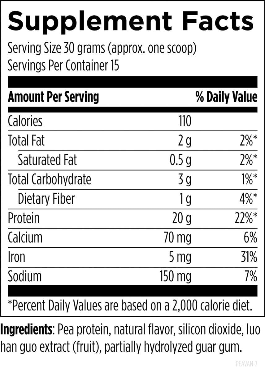 PurePea Proteína de Guisante Vegan de 20g, Sin OGM, Vanilla
