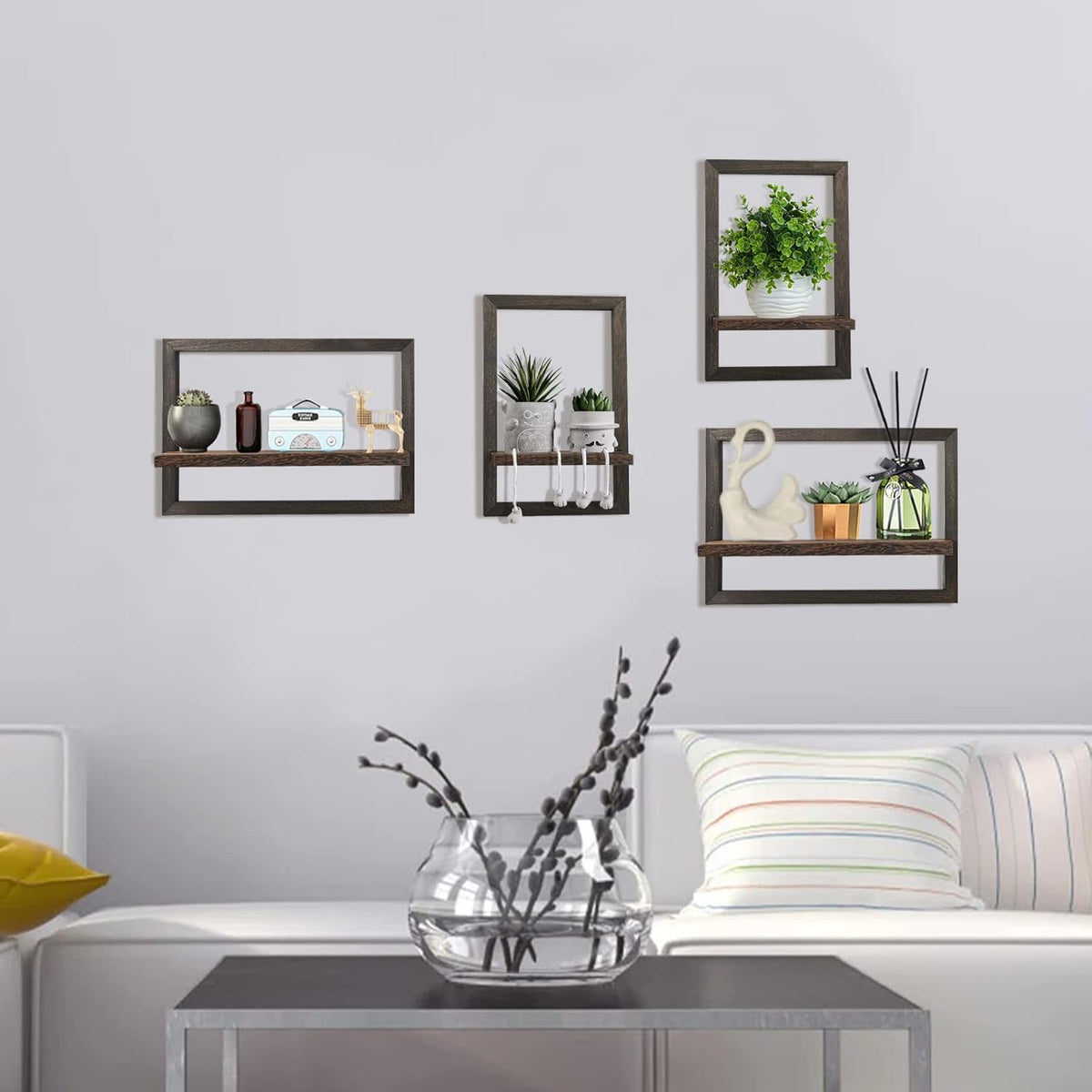 Estanterías Flotantes de Madera Idee-Home, Set de 4 Rústicas
